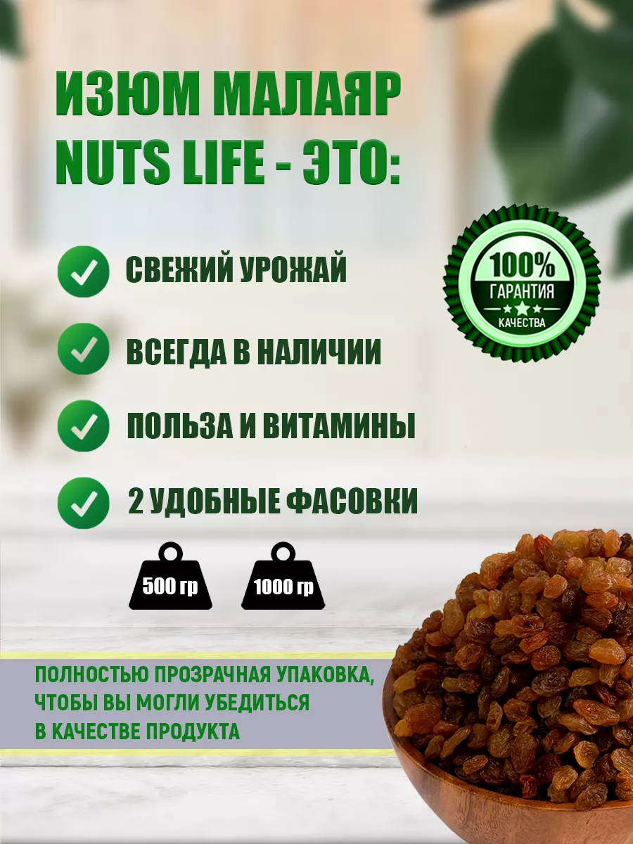 Изюм малаяр без косточки 1 кг/500гр Nuts Life 64981422 купить в  интернет-магазине Wildberries