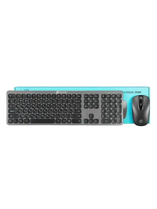 OKLICK Клавиатура + мышь Оклик 300M USB беспроводные slim, серый, фото 7