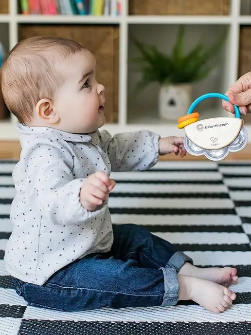 HAPE Музыкальная игрушка 2 в 1 бубен и погремушка для малышей, голубой, фото 6