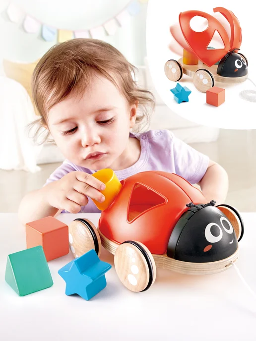 HAPE Сортер Каталка на веревочке Монтессори, черный, фото 4