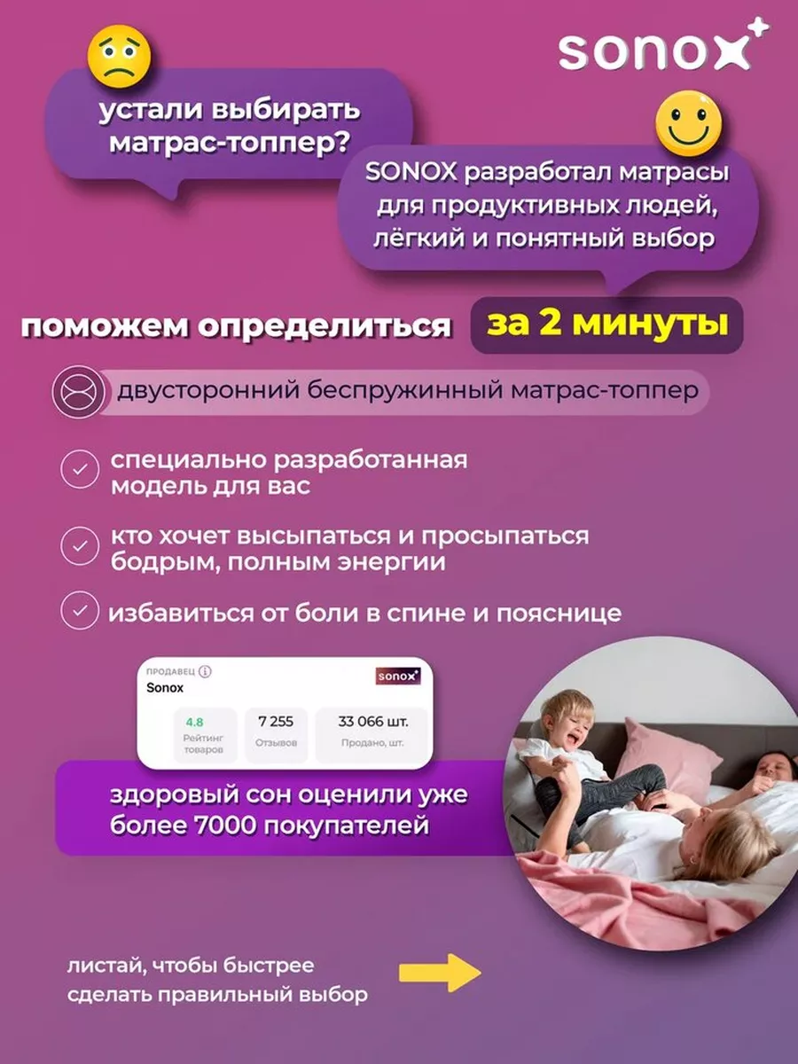 Топпер матрас 160х200 на резинке на кровать на диван SONOX 65125789 купить  за 8 649 ₽ в интернет-магазине Wildberries