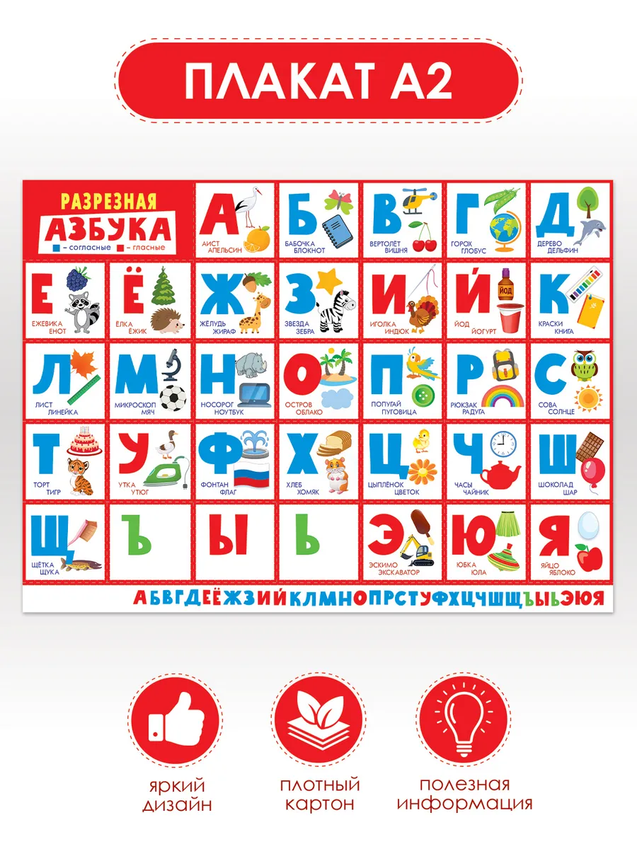 Плакат обучающий русский алфавит азбука на стену