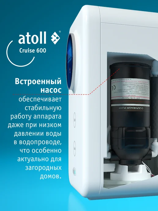 Atoll Обратный осмос атолл Cruise 600, фильтр для воды под мойку, белый, фото 7