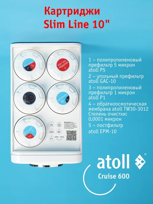 Atoll Обратный осмос атолл Cruise 600, фильтр для воды под мойку, белый, фото 8