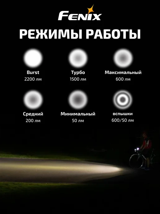 FENIX Фонарь велосипедный Фара для велосипеда передняя для спорта, черный, фото 2