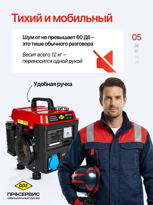 DDE Генератор бензиновый 1,1 квт инверторный 220В DPG 1201i, вариант, фото 5