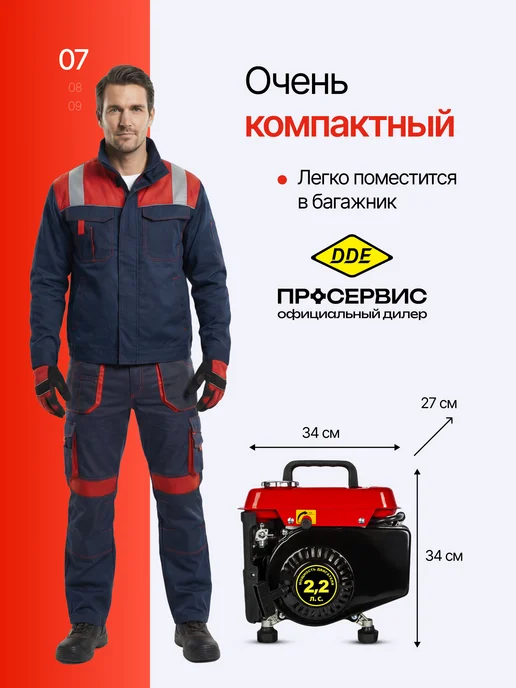 DDE Генератор бензиновый 1,1 квт инверторный 220В DPG 1201i, вариант, фото 7