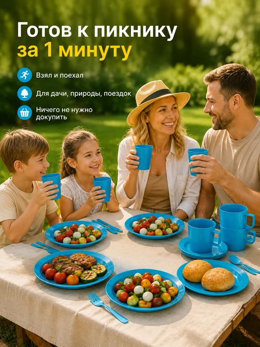ИНТЕРМ Набор для пикника на 6 персон в корзине, вариант, фото 2