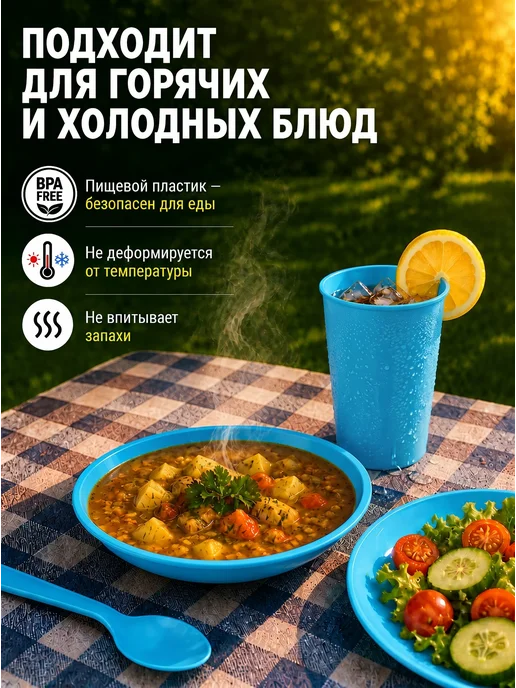 ИНТЕРМ Набор посуды для пикника на 6 персон, голубой, фото 5