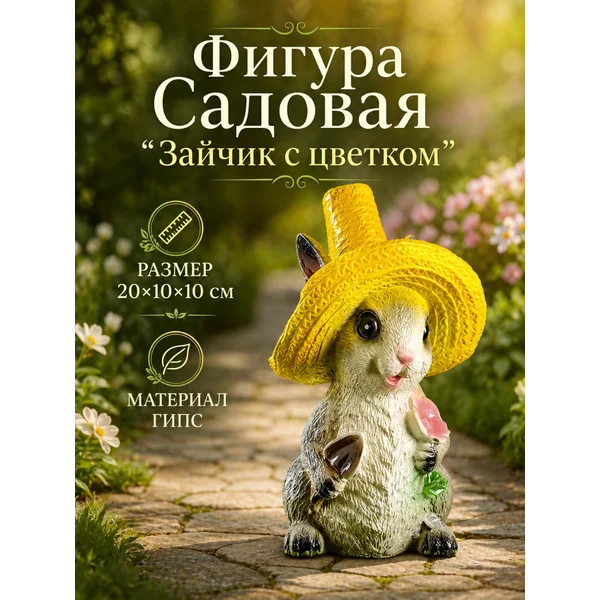 Садовая фигура «Зайчик с цветком»