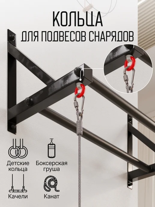 BORABO Турник настенный "Классик" BLACK с двумя перекладинами, черный, фото 7