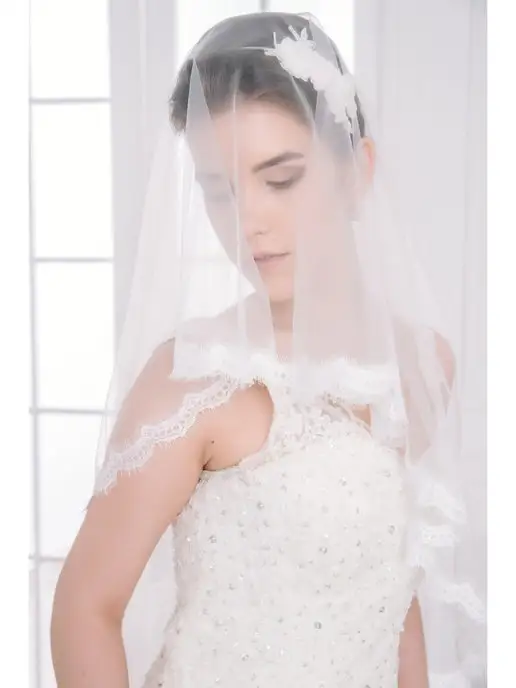 Romantic Wedding Фата невесты кружевная лёгкая по пояс к платью, белый