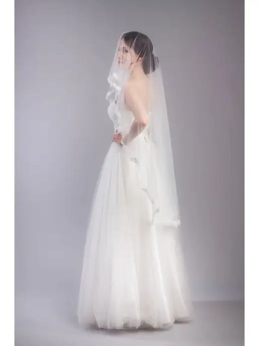 Romantic Wedding Фата невесты кружевная лёгкая по пояс к платью, белый, фото 2