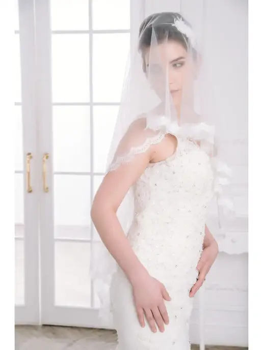 Romantic Wedding Фата невесты кружевная лёгкая по пояс к платью, белый, фото 6