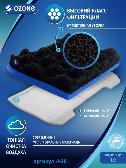 OZONE Набор микрофильтров для пылесоса LG (Лджи), вариант, фото 3