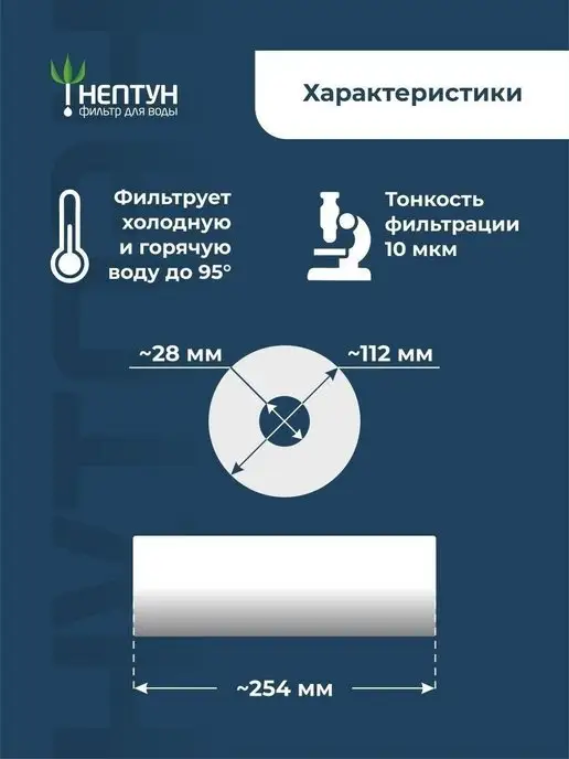 Аквадело Картридж фильтра воды полипропиленовый Нептун PP-10BB 10 мкм, вариант, фото 4