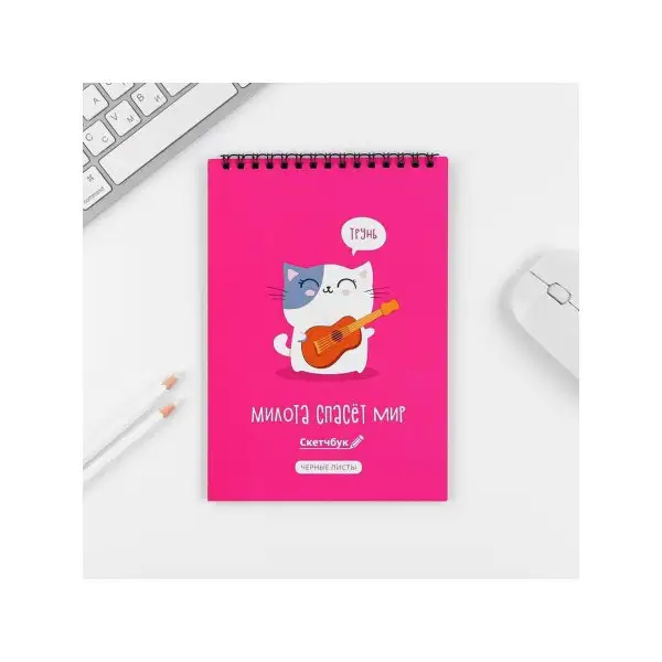 Скетчбук с чёрными листами "Милота спасёт мир", А5 40 л