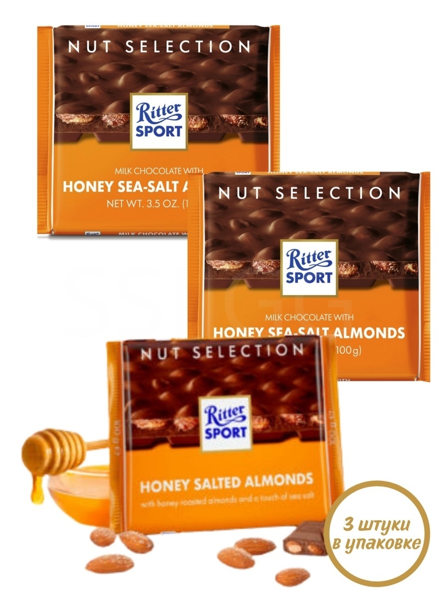 RITTER SPORT миндаль мед 3шт,100гр Ritter Sport 66400498 купить в  интернет-магазине Wildberries