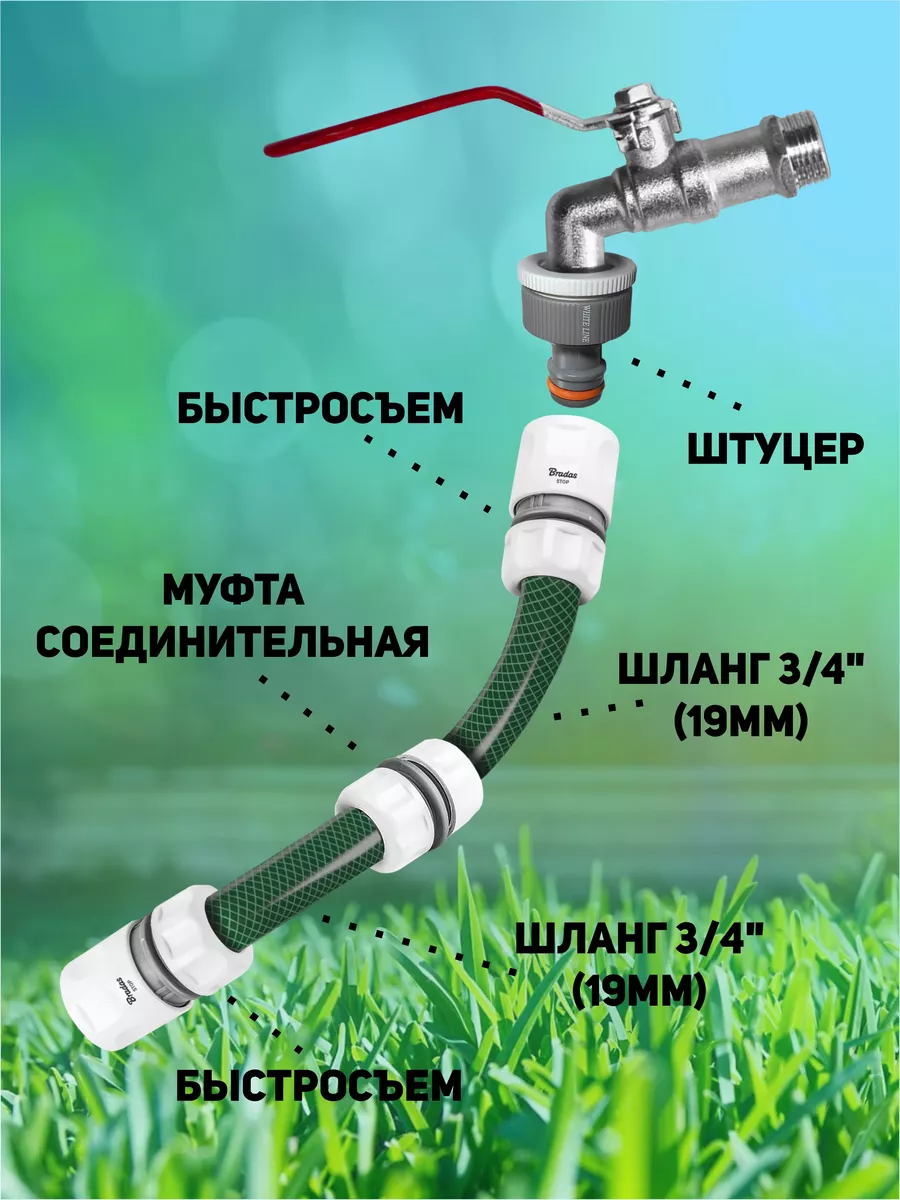 Соединитель для поливочного шланга, 1/2-5/8-1дюйма, пластиковый