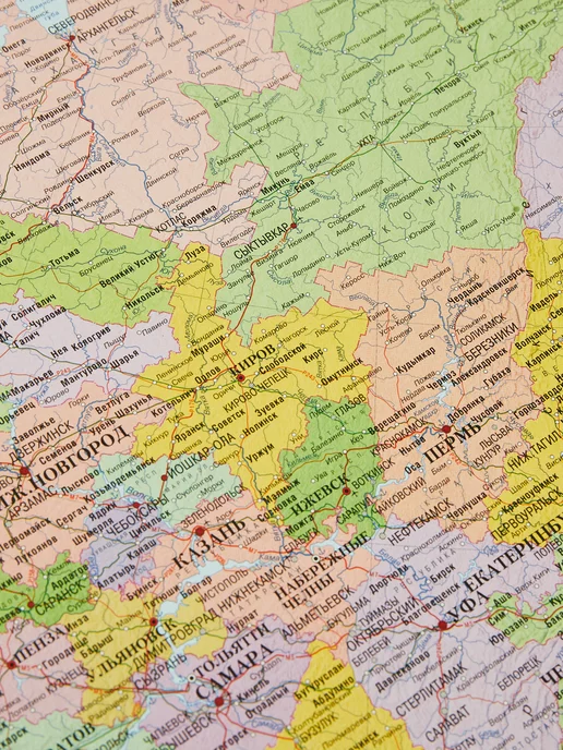 Атлас Принт Карта России на стену с городами 100х70 см новые границы, 100x70 см, фото 2