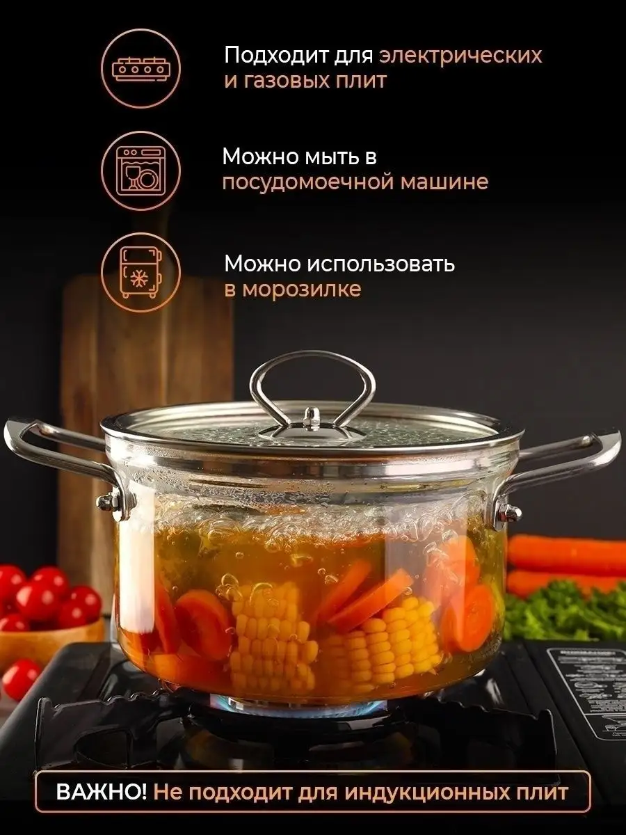 Стеклянная кастрюля с крышкой Karpee Home 66710958 купить в  интернет-магазине Wildberries