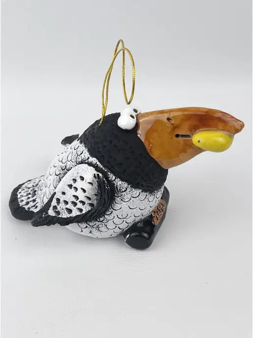 Ceramic Fauna Глиняный колокольчик ручной лепки Ворона, елочная игрушка, серый, фото 2