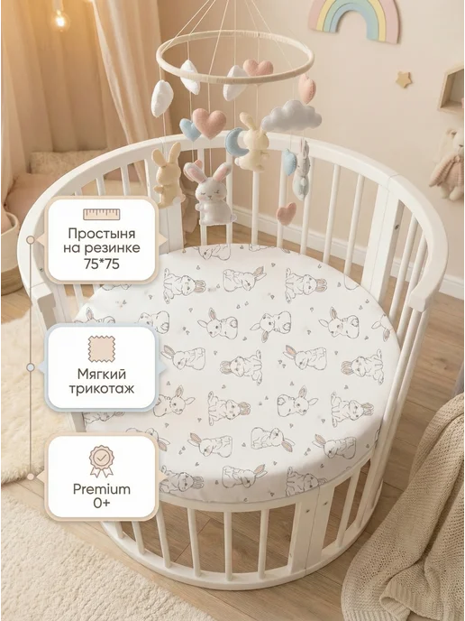 my BabyLand Простыня на резинке в круглую кроватку 75х75см, 75x75 см