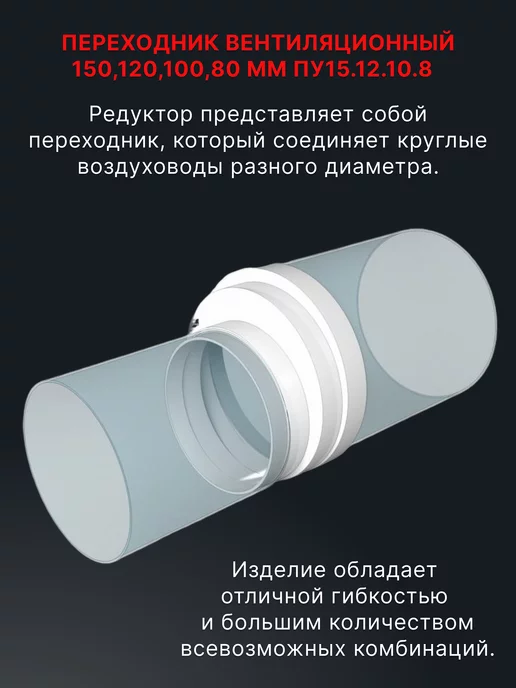 ERA Переходник вентиляционный 150,125,100,80 мм ПУ15.12.10.8, белый, фото 6