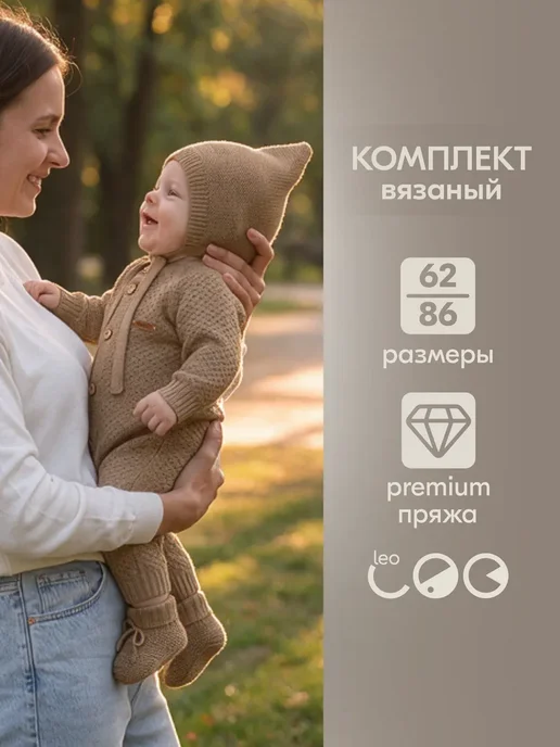 LEO Вязаный комбинезон для новорожденных, бежевый