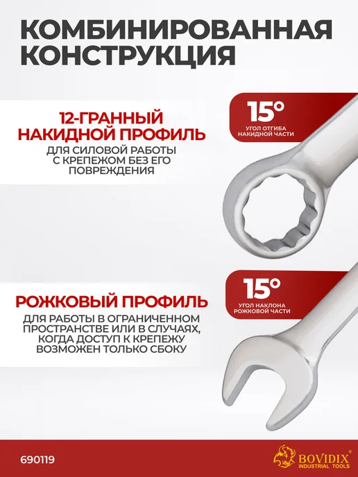BOVIDIX Ключ комбинированный 24мм, серый, фото 3