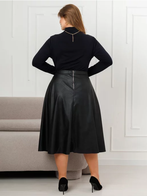 NARCISSE & MOLOKO APPAREL Юбка кожаная миди, черный, фото 6