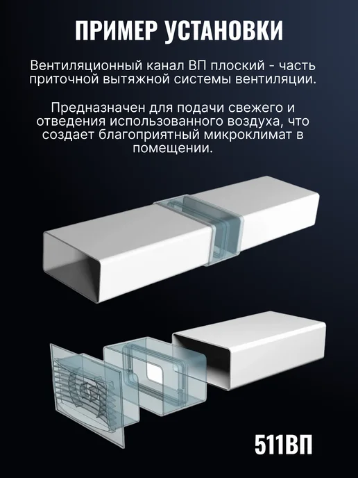 ERA Воздуховод прямоугольный 1 м 55х110 мм пластиковый 511ВП1, белый, фото 2
