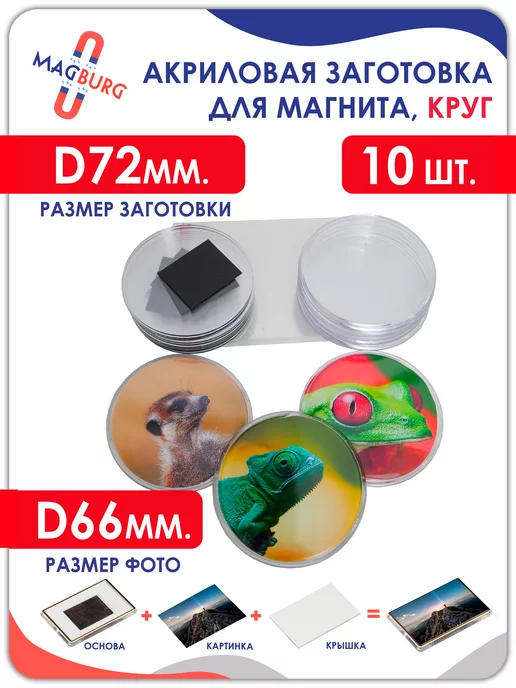 Magburg Акриловая заготовка для магнита КРУГ D72 мм 10 шт, 10 шт