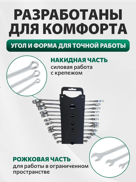 ВОЛАТ Набор гаечных ключей комбинированных 6-22 мм 12 штук, 6-22 12 штук, фото 2
