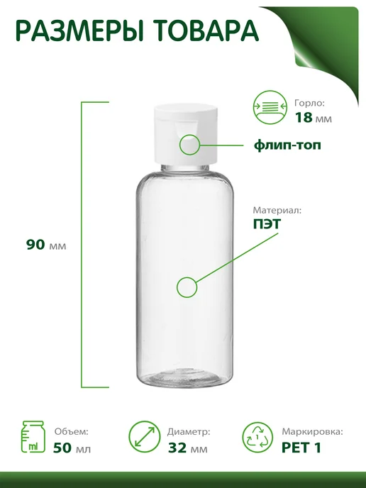 Greenea Флакон 200 мл дорожный для ванной, 50 мл, фото 2
