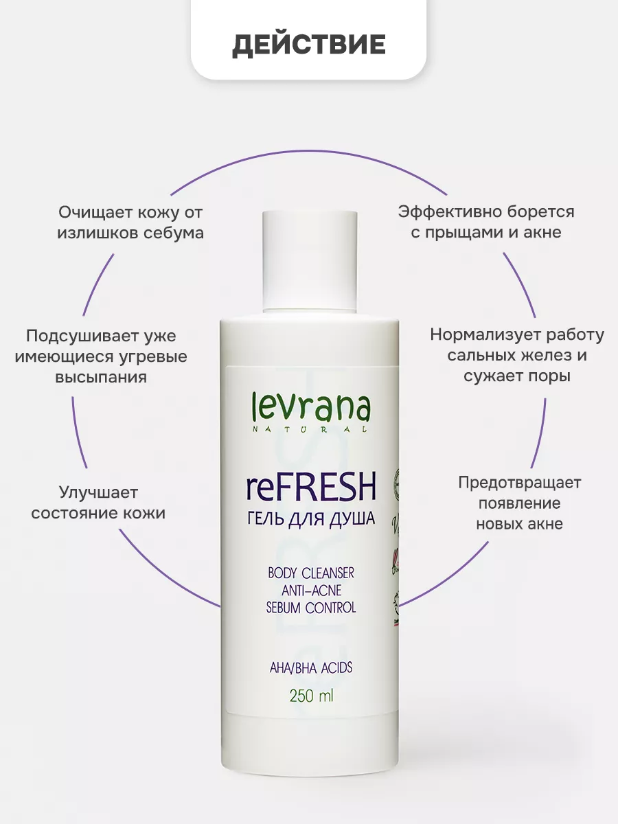 Гель для душа от прыщей reFRESH с кислотами, 250 мл levrana 67856021 купить  за 392 ₽ в интернет-магазине Wildberries