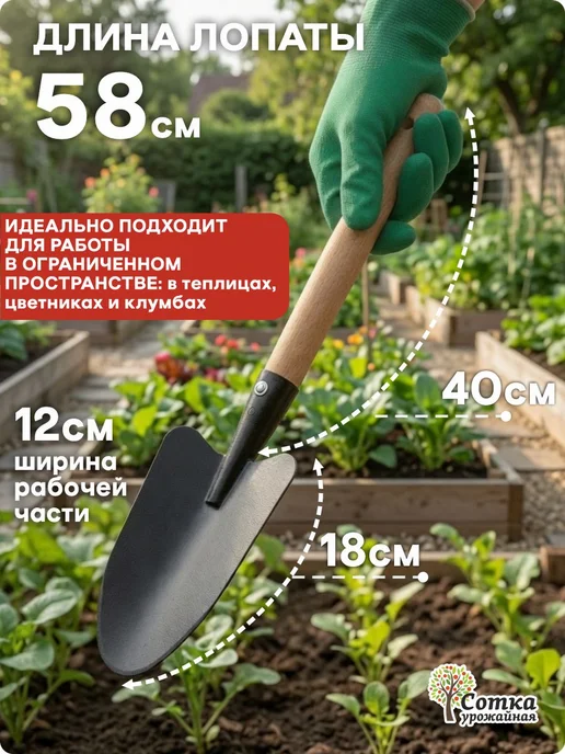 Урожайная сотка Лопатка садовая металлическая прочная маленькая с черенком, вариант, фото 2