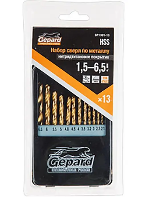 Gepard Набор сверл по металлу 13 штук 1,5-6,5 мм в кейсе GP1301-13, желтый, фото 6