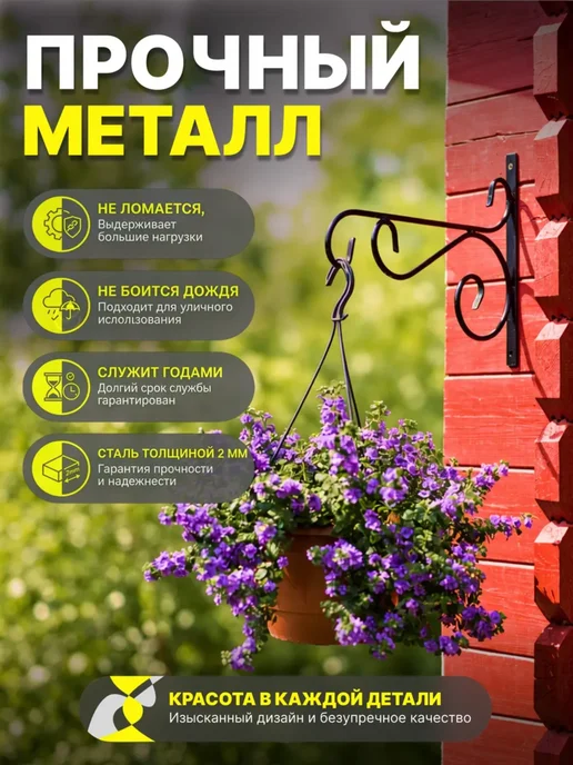 HITSAD Настенный кронштейн подвес для кашпо 52-004, черный, фото 2