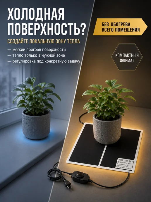 MiniFermer Коврик с подогревом 28х28 см, терморегулятор, 14 Вт, 28x28 см, 14 Вт, фото 2
