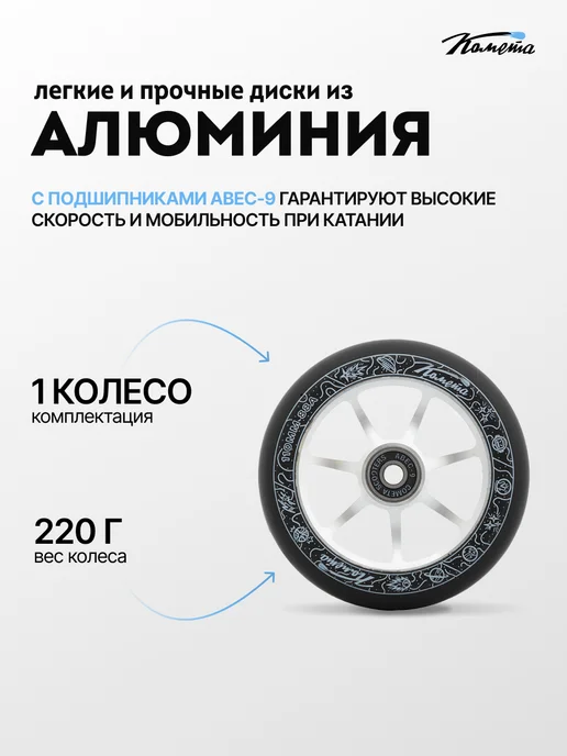 КОМЕТА экстрим Колесо на трюковой самокат 110 мм с подшипниками черное, черный, фото 3