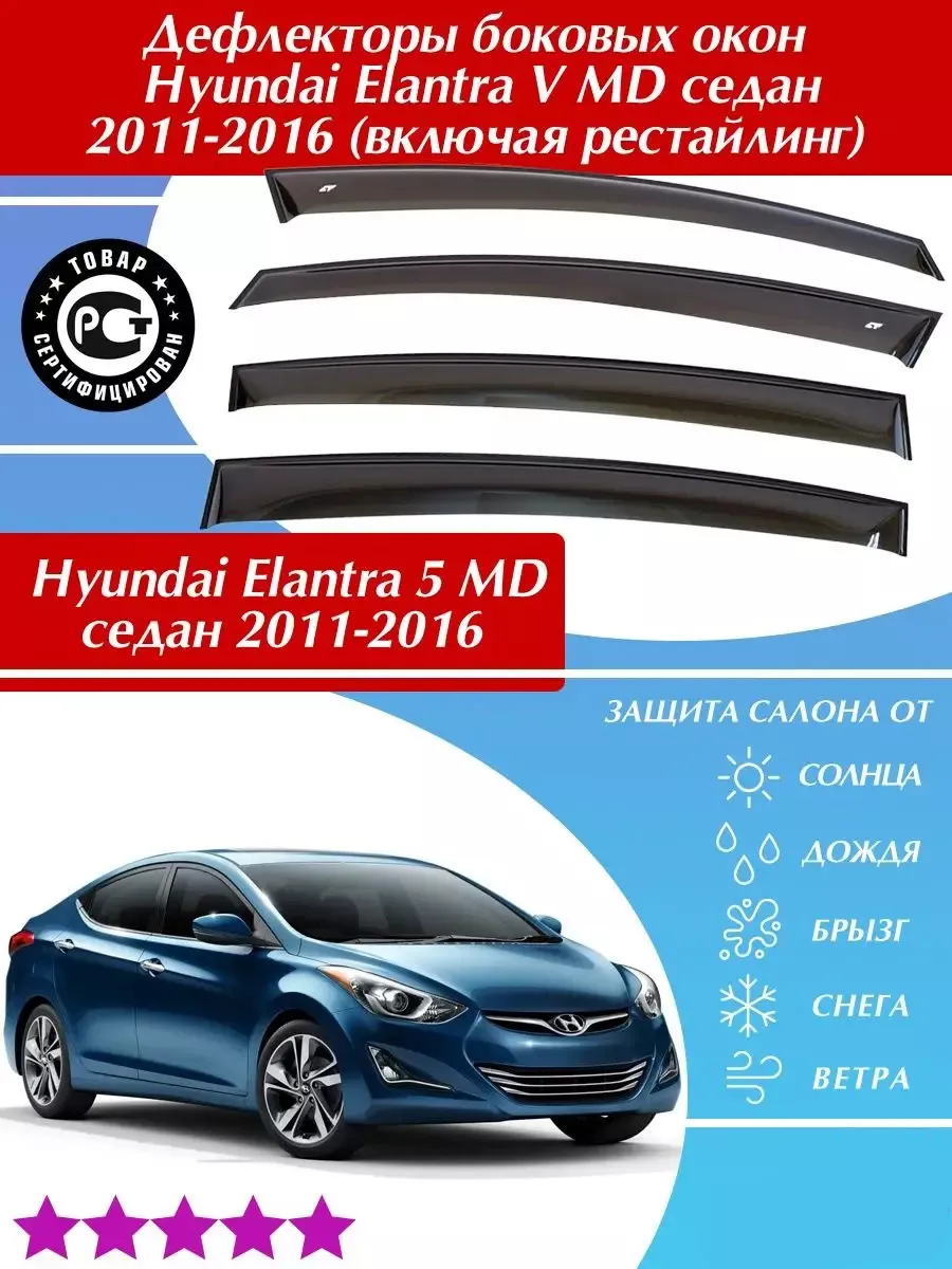 Дефлекторы Hyundai Elantra V MD седан 2011-2016 Cobra Tuning 68039568  купить в интернет-магазине Wildberries