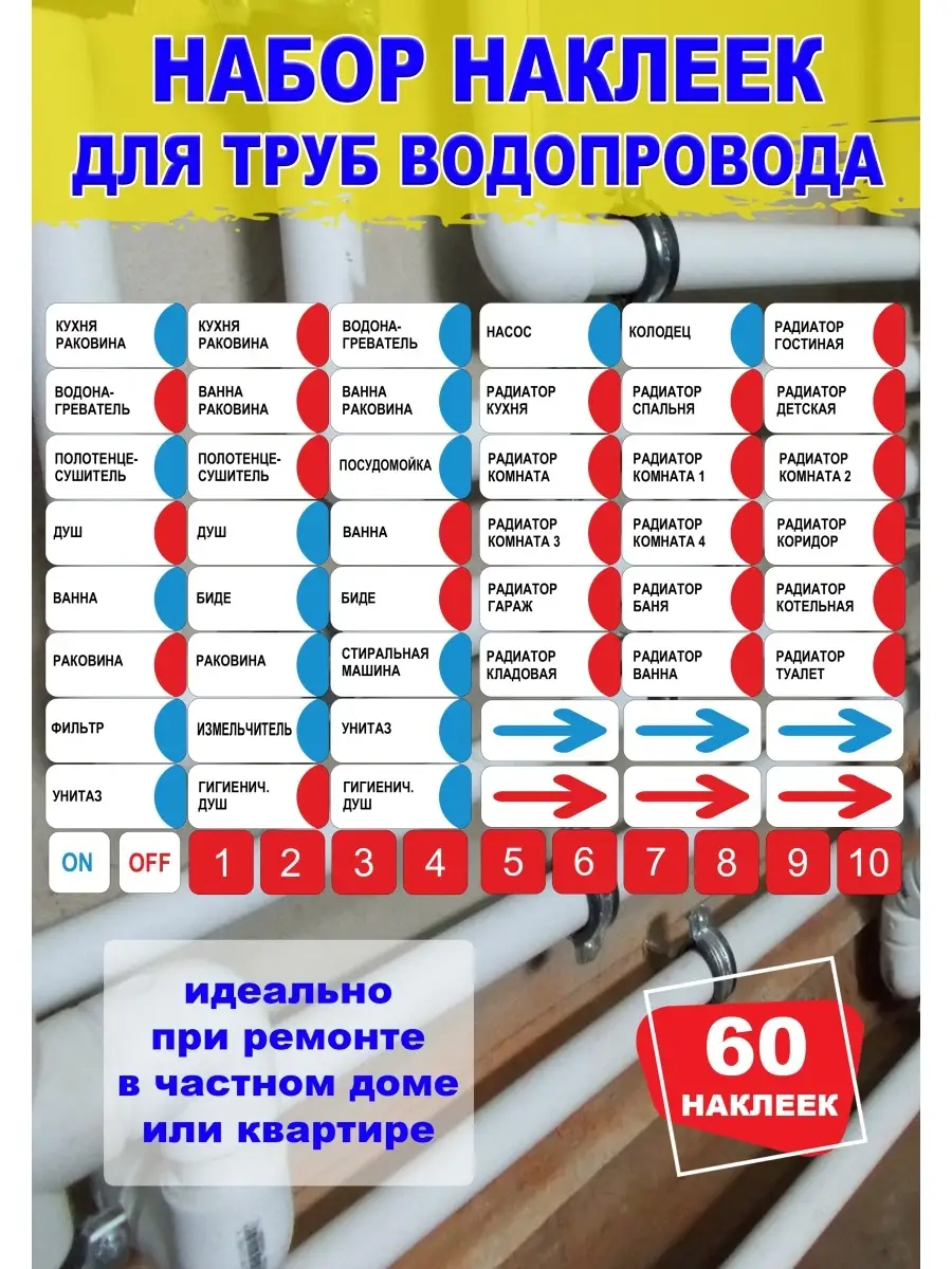 Наклейки для сантехнических труб ГХВ