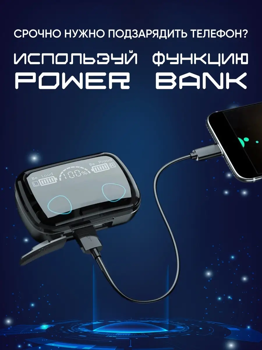 Беспроводные наушники М10 Кейс PowerBank Наушники беспроводные М10 68212150  купить за 400 ₽ в интернет-магазине Wildberries