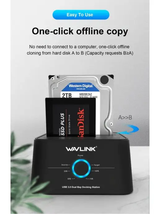 wavlink Док-станция для жестких дисков ST334U SATA SSD, черный, фото 6