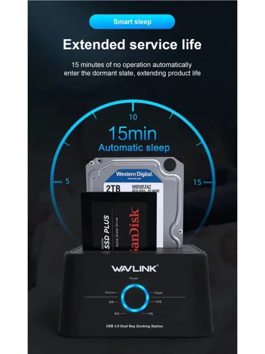 wavlink Док-станция для жестких дисков ST334U SATA SSD, черный, фото 7