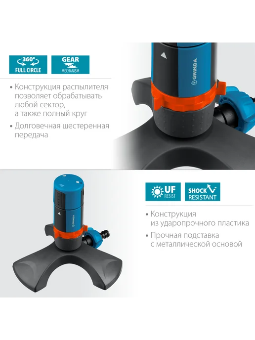 Grinda Садовый дождеватель стационарный на подставке 429303, синий, фото 3