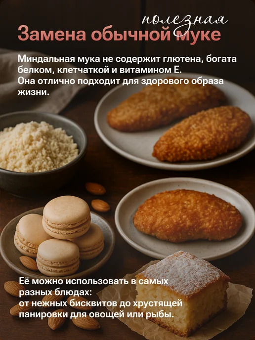 VeganNova Миндальная мука мелкого помола 1 кг, 500 г, фото 5