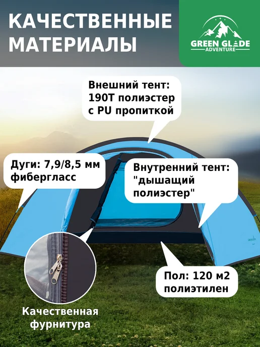 Green Glade Палатка туристическая 4-х местная с тамбуром, зеленый, фото 6