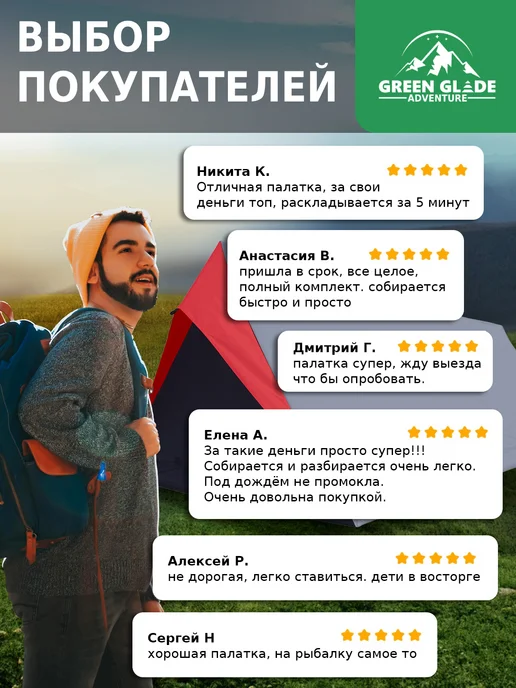 Green Glade Палатка туристическая 2 местная быстросборная, зеленый, фото 8